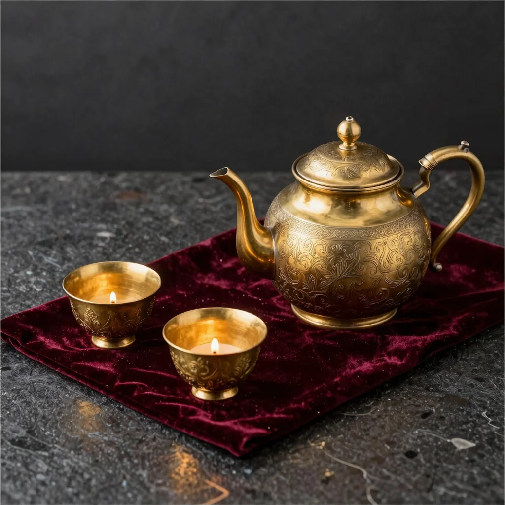 Engraved Brass Zafrani Kahwa Set